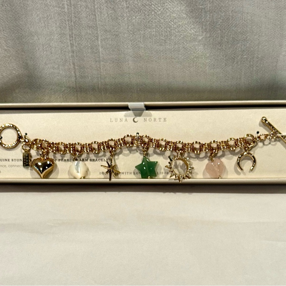 Luna Norte Sweet and Simple Genuine Stones Mother of Pearl Charm Bracelet